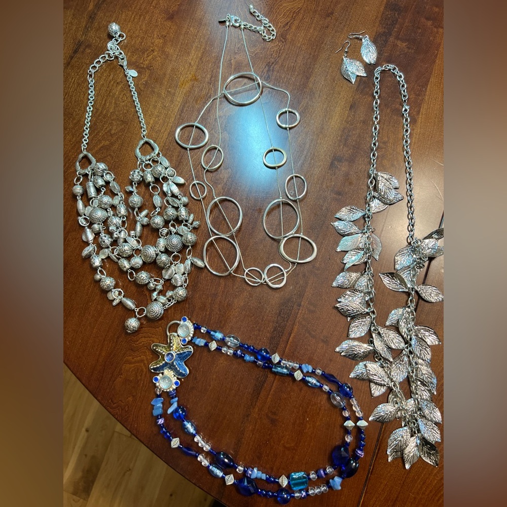 Lot of Chicos necklaces earrings silver blue resort beach starfish